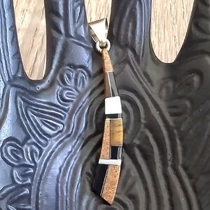 Southwest Sterling Silver Inlaid Tigers Eye, Black Onyx, Mother Of Pearl Jasper